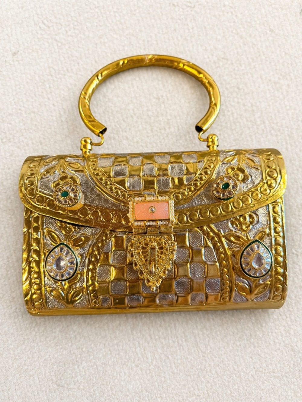 Gold Embellished Evening Handbag - Gold